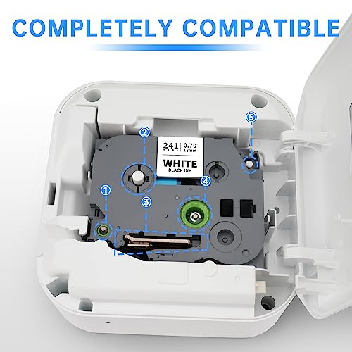 Unismar TZ Tape 18mm 0.7 Laminated White Compatible for Brother TZe-241 TZe241 3/4'' TZe Label Tape for Ptouch PT-D400AD PT-D410 PT-D600 PT-D400 PT-2700 PT-1880, Black on White, 3/4'' x 26.2', 8 Pack - Image 2