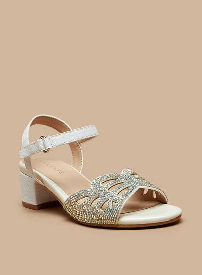 Celeste Girls' Embellished Block Heeled Sandals With Hook And Loop Closure
