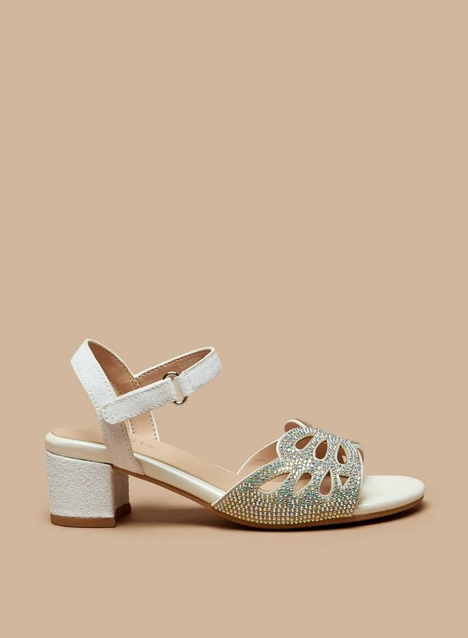 Celeste Girls' Embellished Block Heeled Sandals With Hook And Loop Closure