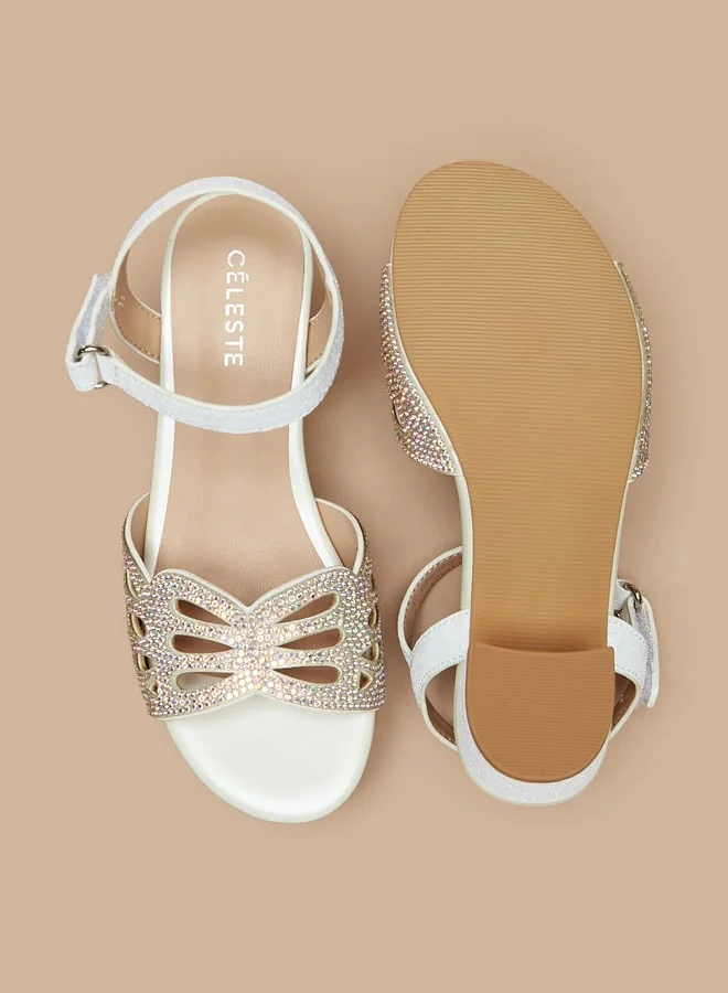 Celeste Girls' Embellished Block Heeled Sandals With Hook And Loop Closure