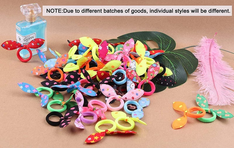 24 pcs Children Hair Ties Rubber Bands, Cute Toddler Rabbit Ear Hair Ties, Seamless No Crease Elastic Cotton Bows Ponytail Holders Hair Accessories for Baby