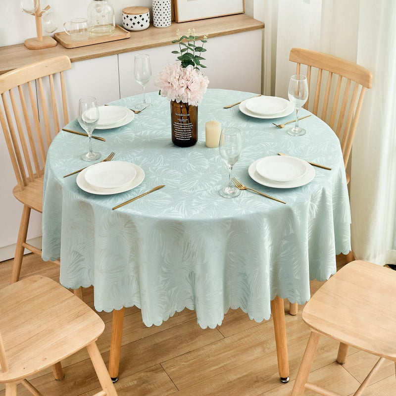 EFFICINATURE Round Tablecloth 60 Inch Jacquard Table Cloths Waterproof Washable Wrinkle Free Leaves Soft Fabric Tables Cover for 20-48â€Table-Dinning Outdoor Birthday Party Kitchen & Linens(Aqua) - Image 3