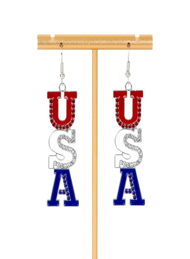 Fullive Patriotic Earrings, Enamel Paint USA Earring, Hypoallergenic Pave Crystal Dangle Stud 4th of July Jewelry Accessories - Image 4