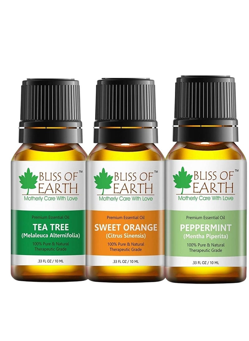 BLISS OF EARTH Bliss of earth Premium Tea Tree Sweet Orange Peppermint Organic Essential Oil Pure Natural Therapeutic Grade Combo 10ml Pack of 3  - Image 1