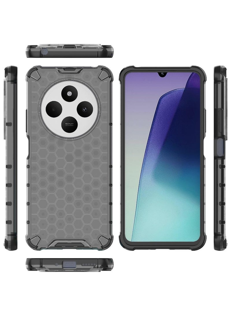 جراب حماية بتصميم خلية النحل، مقاوم للصدمات مع حماية للكاميرا متوافق مع Redmi 14C 4G / Poco C75 4G (رمادي) - Image 2