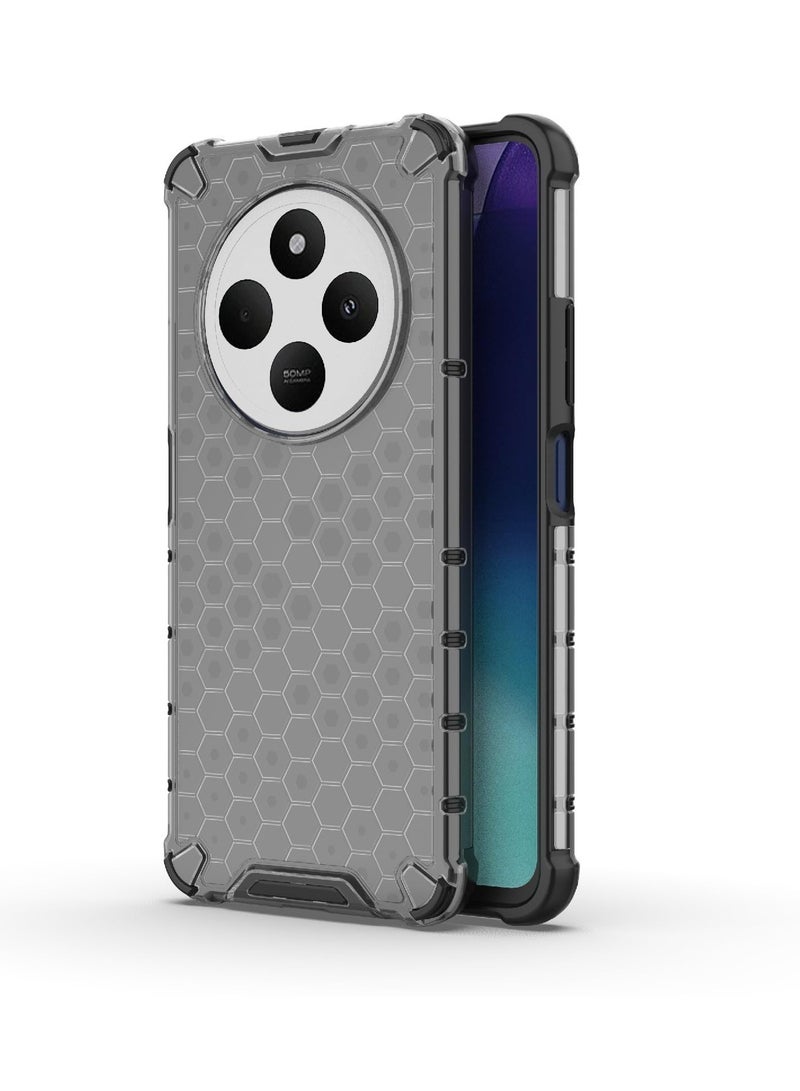 جراب حماية بتصميم خلية النحل، مقاوم للصدمات مع حماية للكاميرا متوافق مع Redmi 14C 4G / Poco C75 4G (رمادي) - Image 1