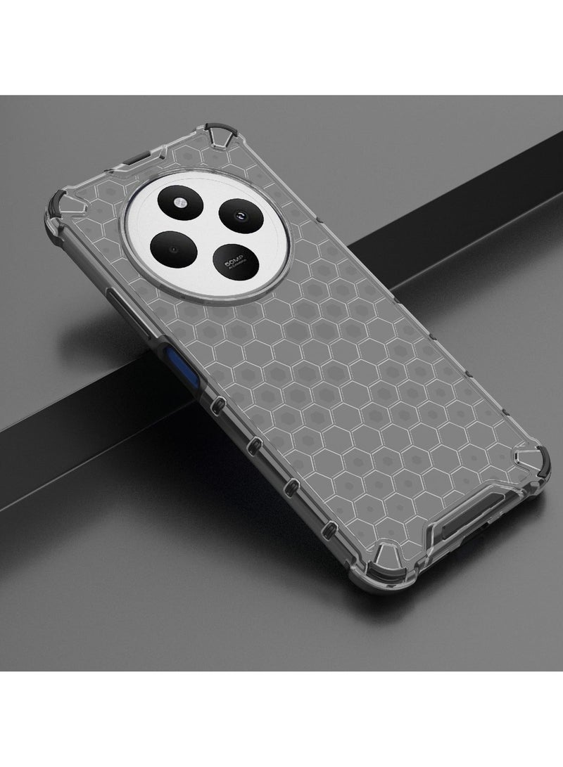 جراب حماية بتصميم خلية النحل، مقاوم للصدمات مع حماية للكاميرا متوافق مع Redmi 14C 4G / Poco C75 4G (رمادي) - Image 4