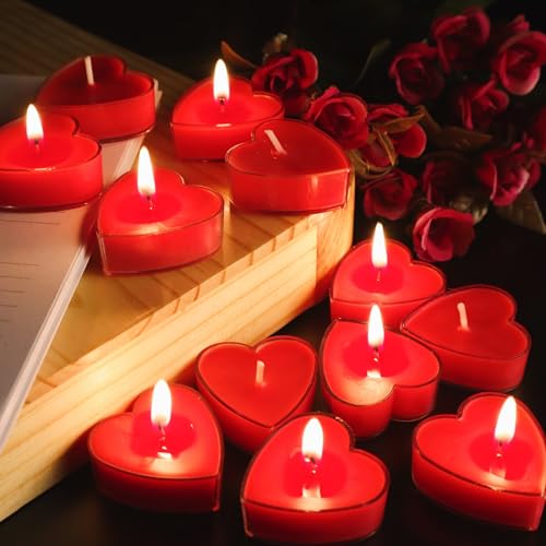 Shraddha Creation Scented Candles for Home Decor, Rose Fragrance, Heart Shape Wax Candle, Red Colour, Pack of 10, 3.5 x 1.5 Cm - Image 1