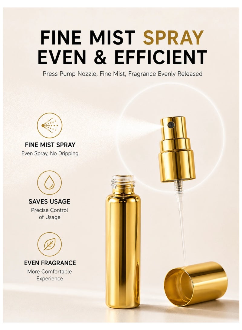 مجموعة عبوات عطر قابلة لإعادة التعبئة 3 قطع سعة 10 مل، بخاخ عطر محمول للسفر، تصميم مانع للتسرب، ألوان ذهبي وفضي وأسود - Image 3