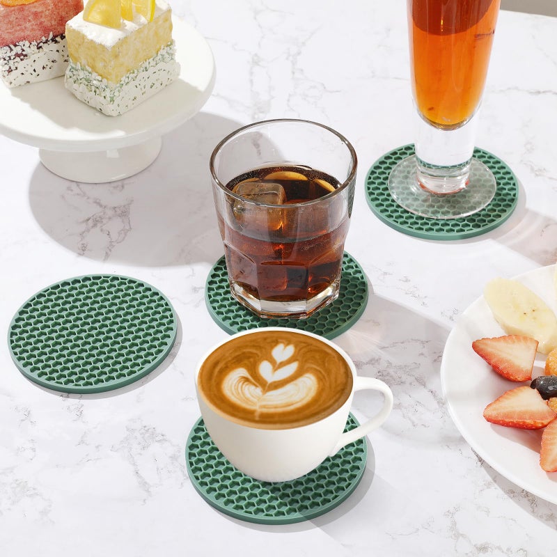 TWTLi Coasters Set of 6 with Holder Coasters for Drinks Coffee Table Decor Coaster Suitable for Kinds Cups Anti-Slip Non-Stick Silicone Cup Coaster and Living Room Decor(6 Pcs  Green)  - Image 5