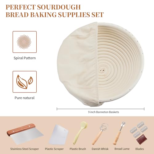 Dimpola Banneton Bread Proofing Basket Banneton Basket Set Sourdough Proofing Basket Round Proofing Bowls Handmade Rattan Baskets and Liners (Round of 1 Gift Set) - Image 3