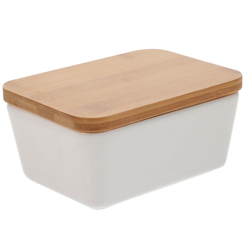 Porcelain Butter Dish With Wooden Lid Kitchen Dining Tableware Storage Container - Image 2