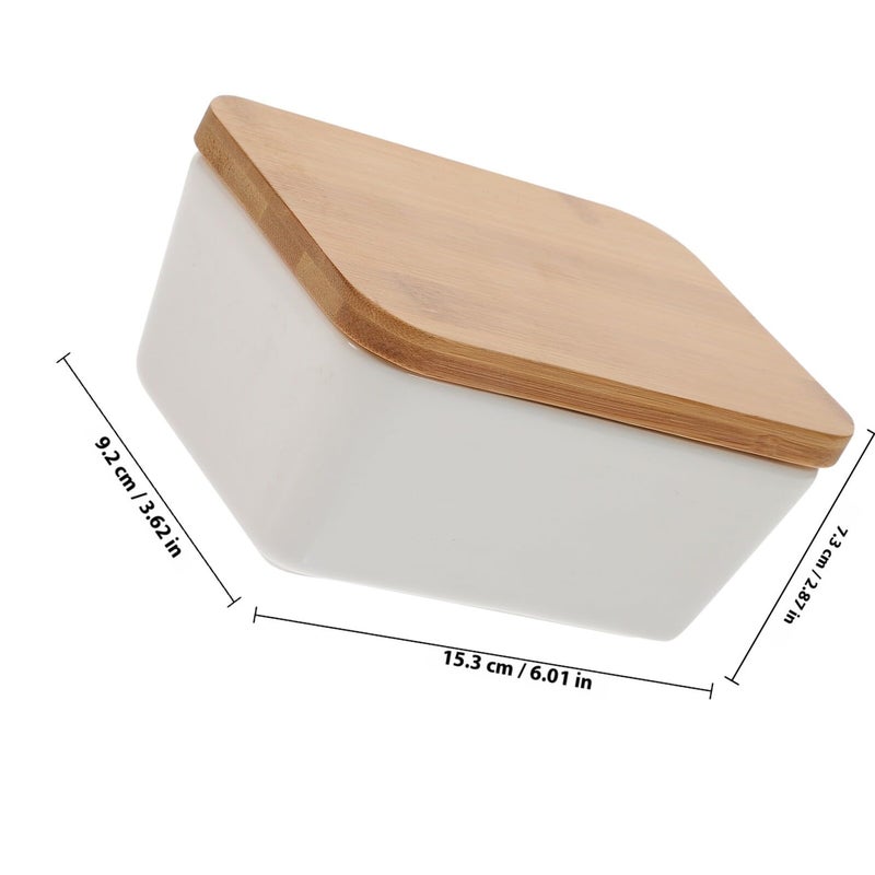 Porcelain Butter Dish With Wooden Lid Kitchen Dining Tableware Storage Container - Image 3