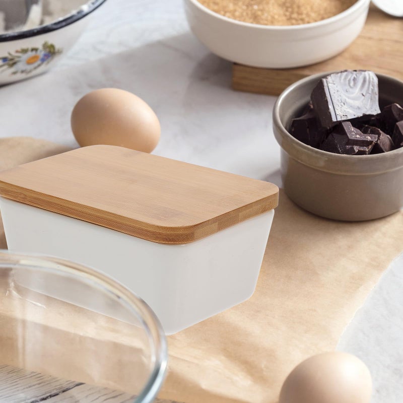 Porcelain Butter Dish With Wooden Lid Kitchen Dining Tableware Storage Container - Image 5