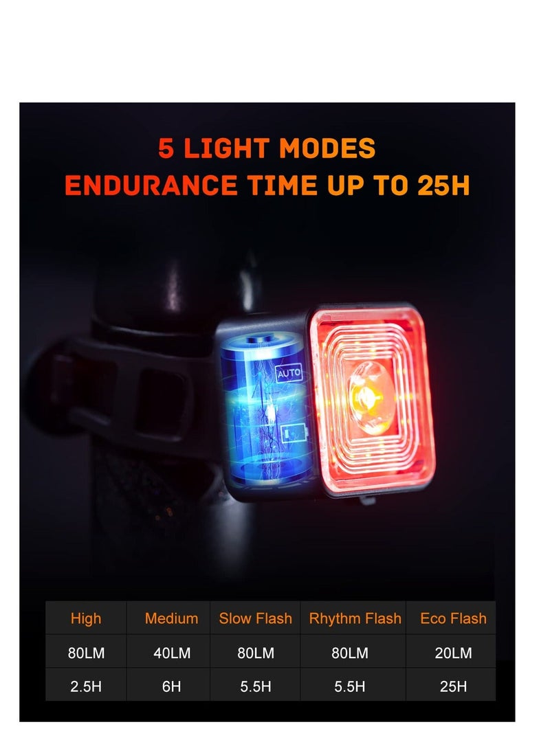 Y&D - Smart Bike Tail Light, Brake Sensing Rear Lights, USB Rechargeable Light Kit, IP66 Waterproof & Dustproof, 5 Modes, One-Piece Aluminum Alloy Bicycle Lights Front - Image 1