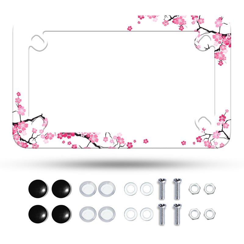 Omw2fyb Motorcycle Cherry Blossom License Plate Frame Sakura Flowers Stainless Steel Material Funny Motorbike License Plate Holder Motorcycle Accessories 7 X 4 Inch - Image 3