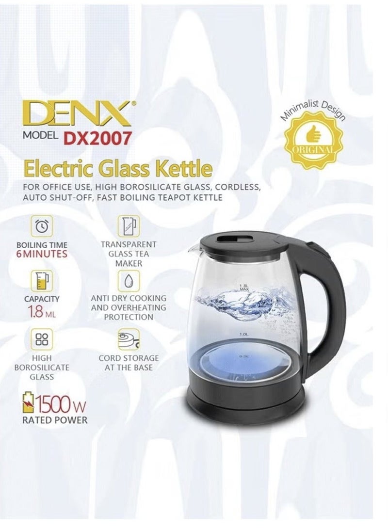 Denx Glass Electric Kettle Capacity 1.8 liters 1500 watts - Image 3