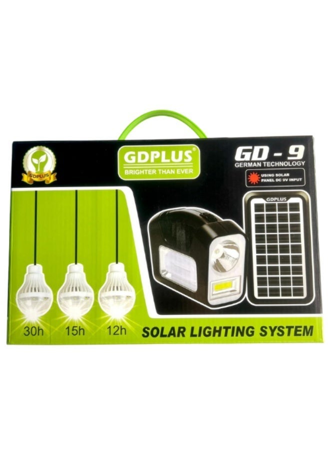 GDPLUS GD-9 Solar Lighting System with 3 LED Bulbs, Rechargeable Battery  9V Solar Panel – Portable Emergency Light for Home, Outdoor  Camping - Image 4