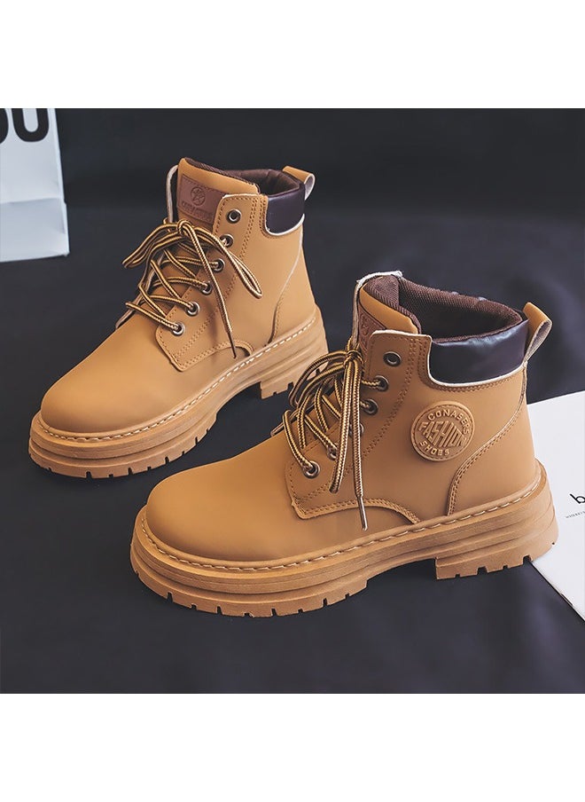 Beauenty Women's Ankle Boots Ladies Combat Ankle Winter Warm Soft Casual Shoes Women High Top Leather Martin Boots Women Low Heel Lace Up Outdoor Trekking Hiking Work Boots  - Image 1