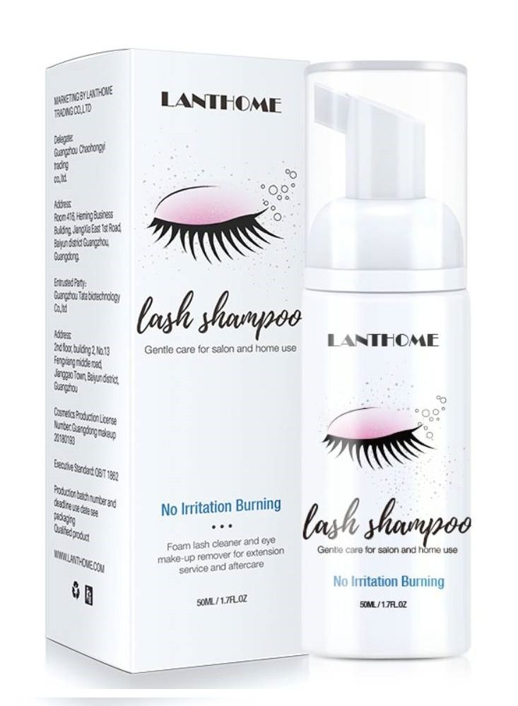 Lanthome Lash Shampoo 50ml Eyelash Extension Shampoo, Remove Makeup Residue & Mascara, Gentle Deep Cleansing and No Irritating or Burning for Eyelash Extension Foam - Perfect for Salon Use and Home Care - Image 1
