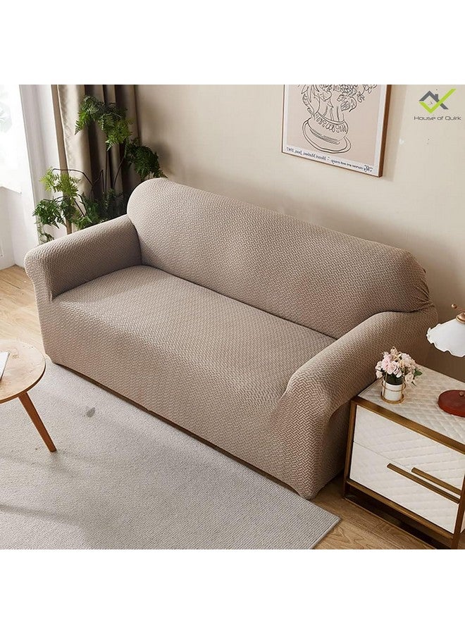 House of Quirk Universal Triple Seater Polar Fleece 220 GSM Fabric Sofa Cover Flexible Stretch Sofa Slipcover (Khaki, Triple Seater) - Image 3