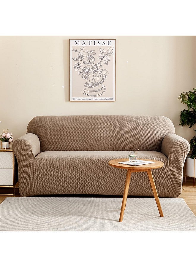 House of Quirk Universal Triple Seater Polar Fleece 220 GSM Fabric Sofa Cover Flexible Stretch Sofa Slipcover (Khaki, Triple Seater) - Image 1