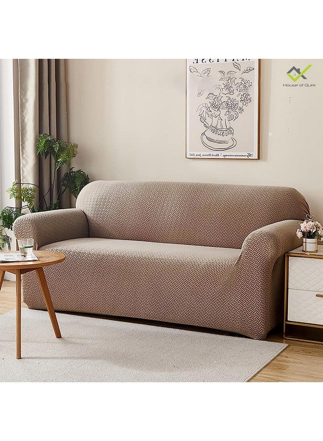 House of Quirk Universal Triple Seater Polar Fleece 220 GSM Fabric Sofa Cover Flexible Stretch Sofa Slipcover (Khaki, Triple Seater) - Image 2