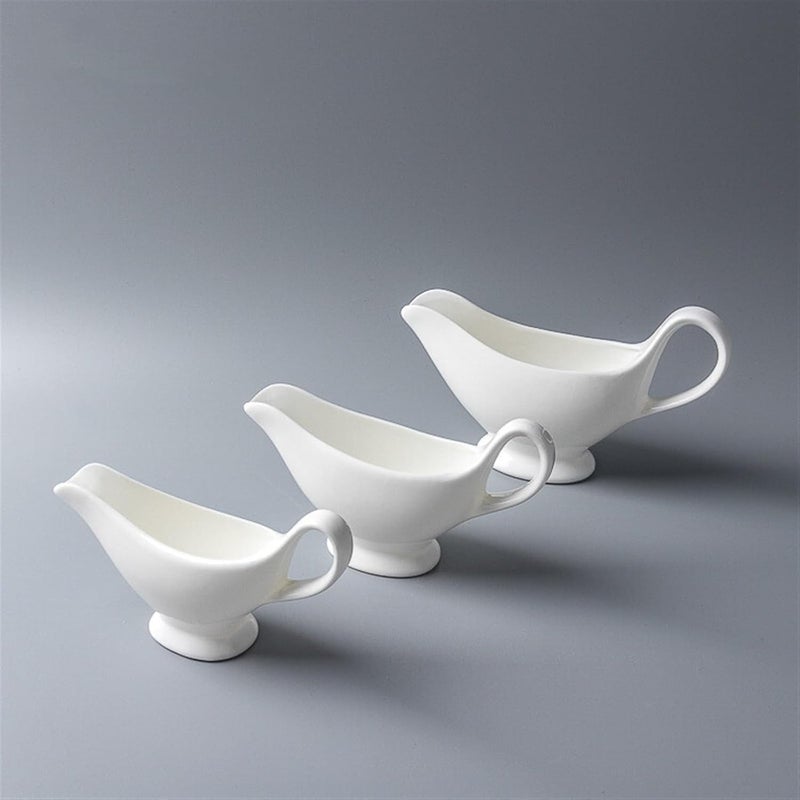 Gravy Boat White Sauce Boat Porcelain Gravy Boat for Hotel Restaurant Ceramic Tableware Milk Jug Milk Pitcher Gravy Jug(180ml) - Image 3