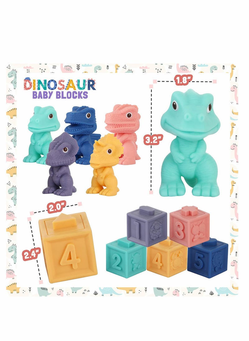 Excefore Baby Soft Blocks, Stacking Building Blocks, Teething & Squeezing Dinosaur Toys for Babies, Montessori Blocks with Numbers Animals Fruits, Soft Baby Toy for Baby Infants Toddlers Age 6 to 12 Months Up - Image 3