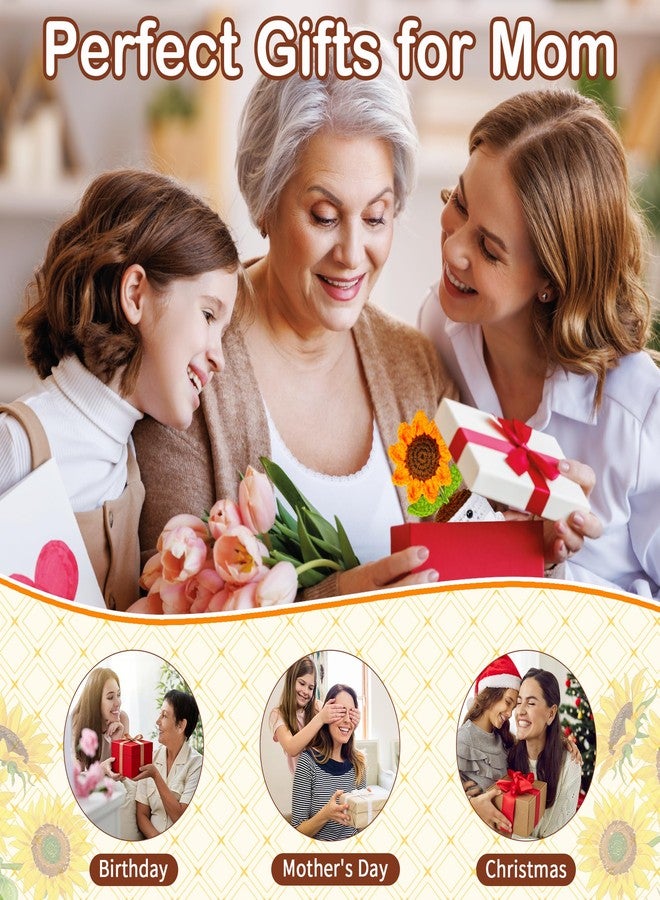 Qunland هدايا عيد الأم للأم، هدايا للأمهات من الابنة والابن، هدية عيد ميلاد للأم، هدية للأم أو الحماة أو زوجة الأب، دمية زهرة عباد الشمس المصنوعة يدويًا بالكروشيه، هدية لطيفة للأم مكتوب عليها "أحبك". - Image 4