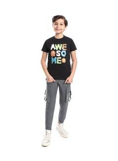 Boys Cargo Pants Elastic Hem With 2 Pockets _ Gray