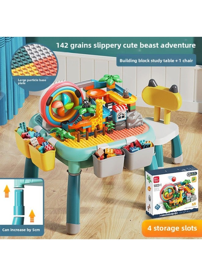 متوافقة مع طاولة مكعبات بناء ليغو فيلي، ألعاب مجمعة متعددة الوظائف للأطفال الأولاد يتعلمون جزيئات كبيرة لون الطفل: طاولة مكعبات بناء قابلة للتعديل + كرسي واحد + 142 شريحة - Image 1