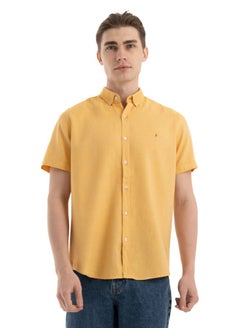 Shirt Men's Stylish Half-sleeve Plaid Oxford, Yellow