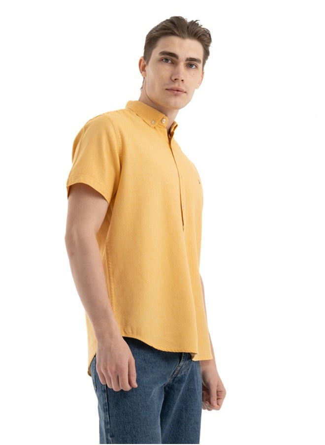 clever - Shirt Men's Stylish Half-sleeve Plaid Oxford, Yellow - Image 1