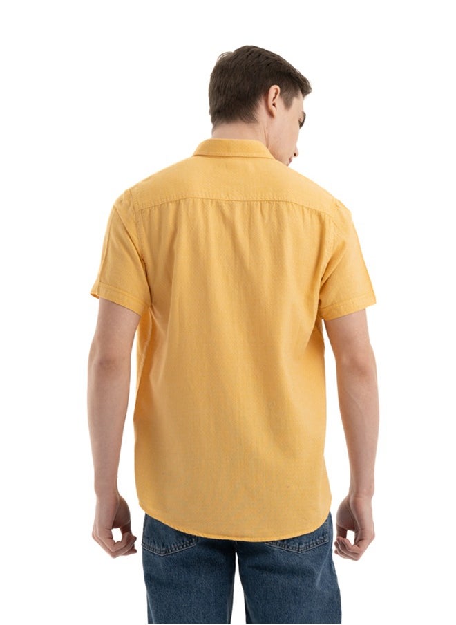 clever - Shirt Men's Stylish Half-sleeve Plaid Oxford, Yellow - Image 1