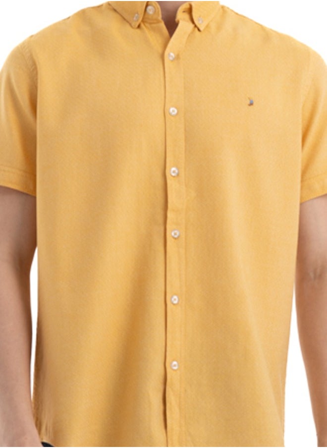 clever - Shirt Men's Stylish Half-sleeve Plaid Oxford, Yellow - Image 1