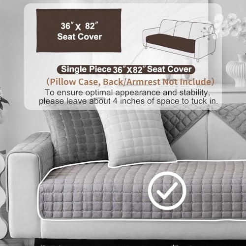Aucrovee Velvet Washable Couch Cover for Pets Dogs, Non Slip Sectional Sofa Covers for 3 Cushion Couch Sofa L Sharped Sofa Slipcovers, Furniture Protector (1 PCS 36"x82", Dark Grey) - Image 2