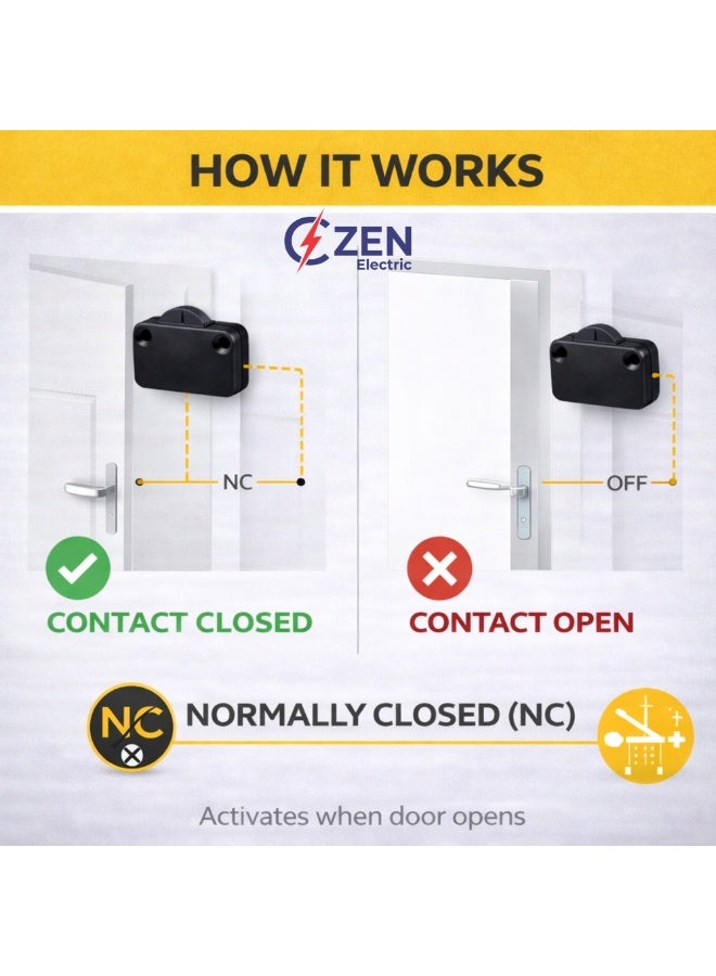 CZEN ELECTRIC Cabinet Door Push Button Switch (NC), 2A 250V Normally Closed Door Switch, Wardrobe & Cabinet Light Control, Black Inline Furniture Switch - Image 4