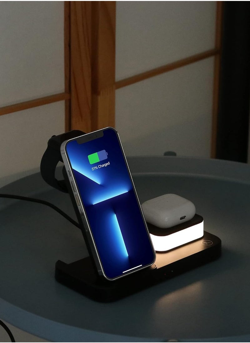 Generic - Wireless Charger for iPhone 15/14/13/Pro/Mini/Max/12/11/XS/XR/X/8/Samsung, 3 in 1 Charging Station Dock Stand with Night Light for Apple iwatch 8/Ultra/7/SE/6/5/4/3/2, For AirPods 3/2/Pro Black - Image 1