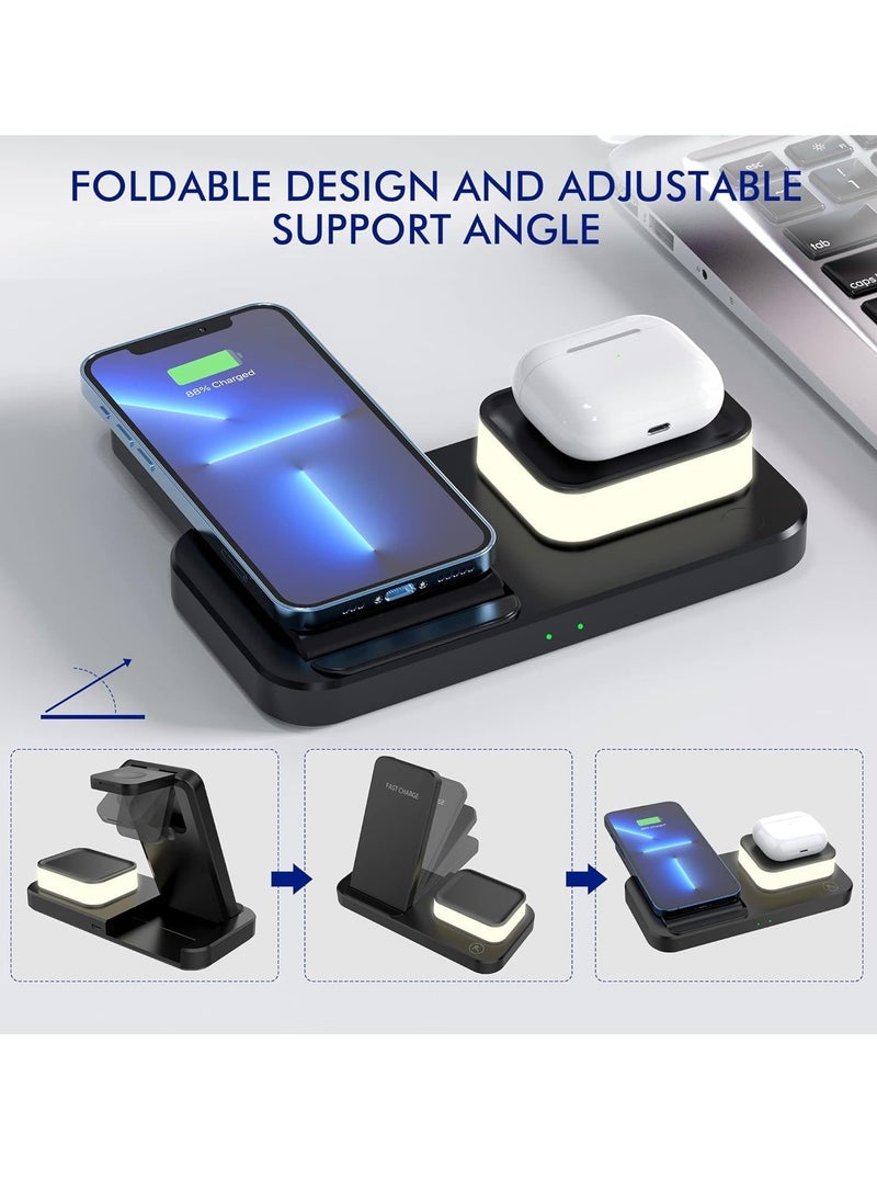 Generic - Wireless Charger for iPhone 15/14/13/Pro/Mini/Max/12/11/XS/XR/X/8/Samsung, 3 in 1 Charging Station Dock Stand with Night Light for Apple iwatch 8/Ultra/7/SE/6/5/4/3/2, For AirPods 3/2/Pro Black - Image 1