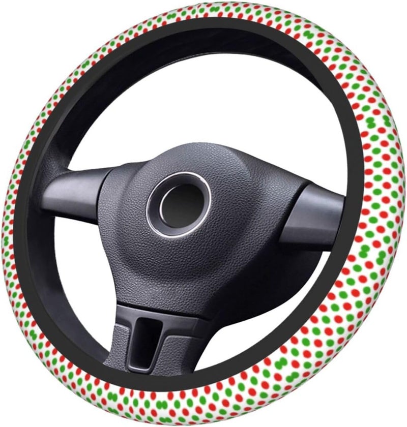 Car Steering Wheel Cover for Women Men, Non-Slip Breathable Steering Wheel, Red Green Polka Dots Steering Wheel Protector, Car Accessories - Image 3