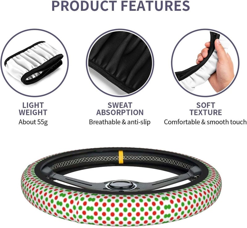 Car Steering Wheel Cover for Women Men, Non-Slip Breathable Steering Wheel, Red Green Polka Dots Steering Wheel Protector, Car Accessories - Image 5