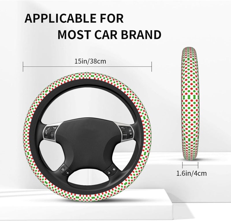 Car Steering Wheel Cover for Women Men, Non-Slip Breathable Steering Wheel, Red Green Polka Dots Steering Wheel Protector, Car Accessories - Image 4