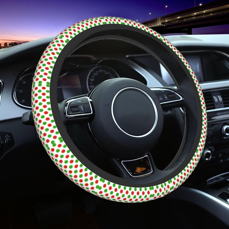 Car Steering Wheel Cover for Women Men, Non-Slip Breathable Steering Wheel, Red Green Polka Dots Steering Wheel Protector, Car Accessories - Image 1