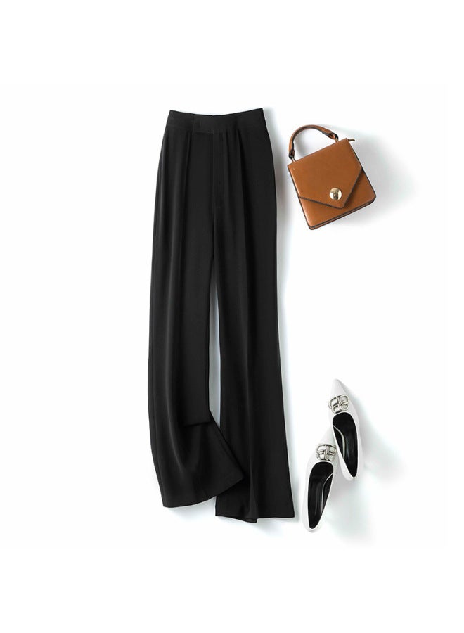 Black Micro Flared Pants For Women Spring New Elastic High Waist Straight Slimming Loose Casual Pants For Women Fashion