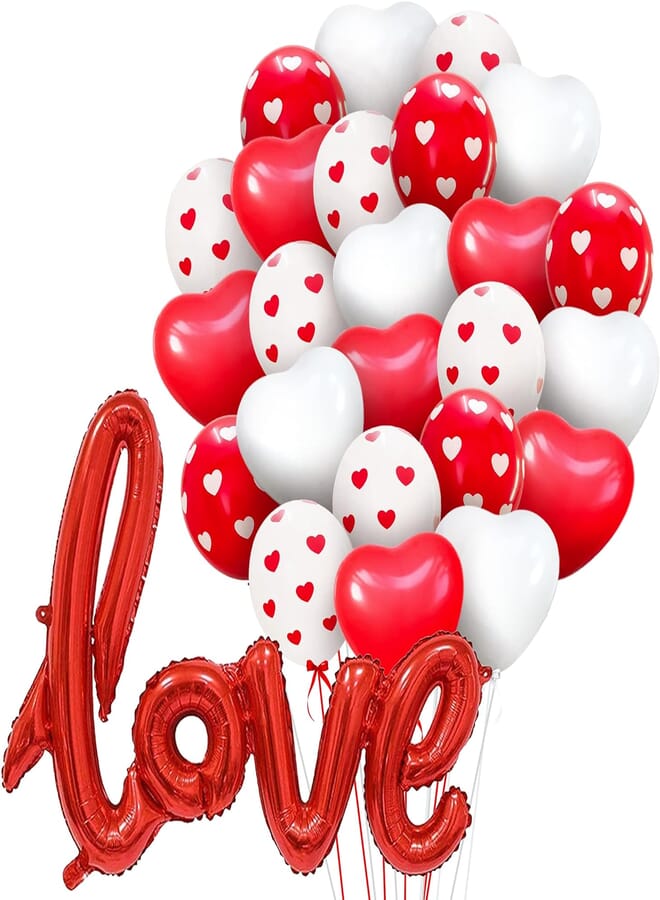 KatchOn, Red Love Balloon Letters - Large 36 Inch, Pack of 28 | Red Heart Balloons for Valentines Day Party Decor | Valentines Balloons Latex, Love Balloons for Romantic Decorations Special Night