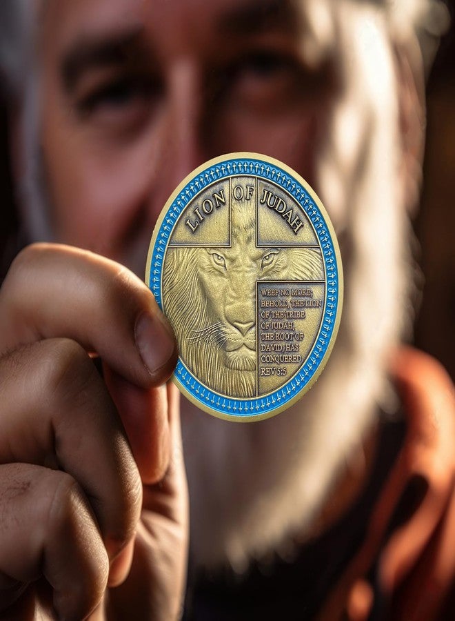 IELCJJ 5pcs Rare Lion of Judah Challenge Coin - Joshua 1 9 Be Strong and Courageous Prayer Coin - Art Pocket Bible Verses Christian Coins - Good Luck Religious Gifts for Men Women - Image 4