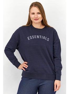 Tchibo Women Crew Neck Long Sleeve Textured Sweatshirt, Navy  - Image 1