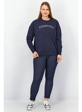 Tchibo Women Crew Neck Long Sleeve Textured Sweatshirt, Navy  - Image 4