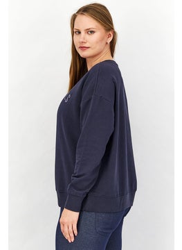Tchibo Women Crew Neck Long Sleeve Textured Sweatshirt, Navy  - Image 2